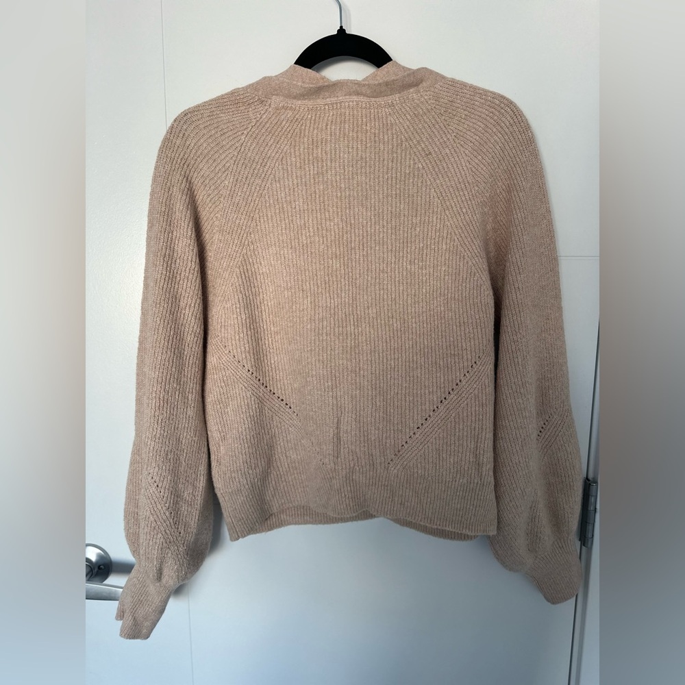 By Anthropologie Women’s Faux Wrap Sweater Medium Beige Ribbed Knit Long Sleeve - Picture 5 of 11